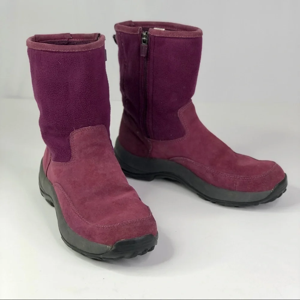 LL Bean zippered winter boots berry purple suede and fleece 7.5